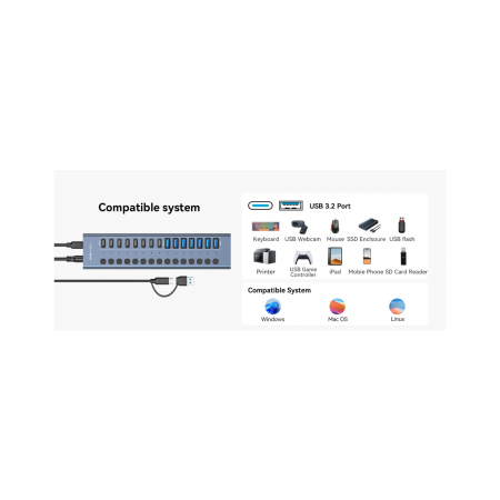 USB-хаб Acasis HB16Max, 16 портов (8 USB-A + 8 USB-C) 